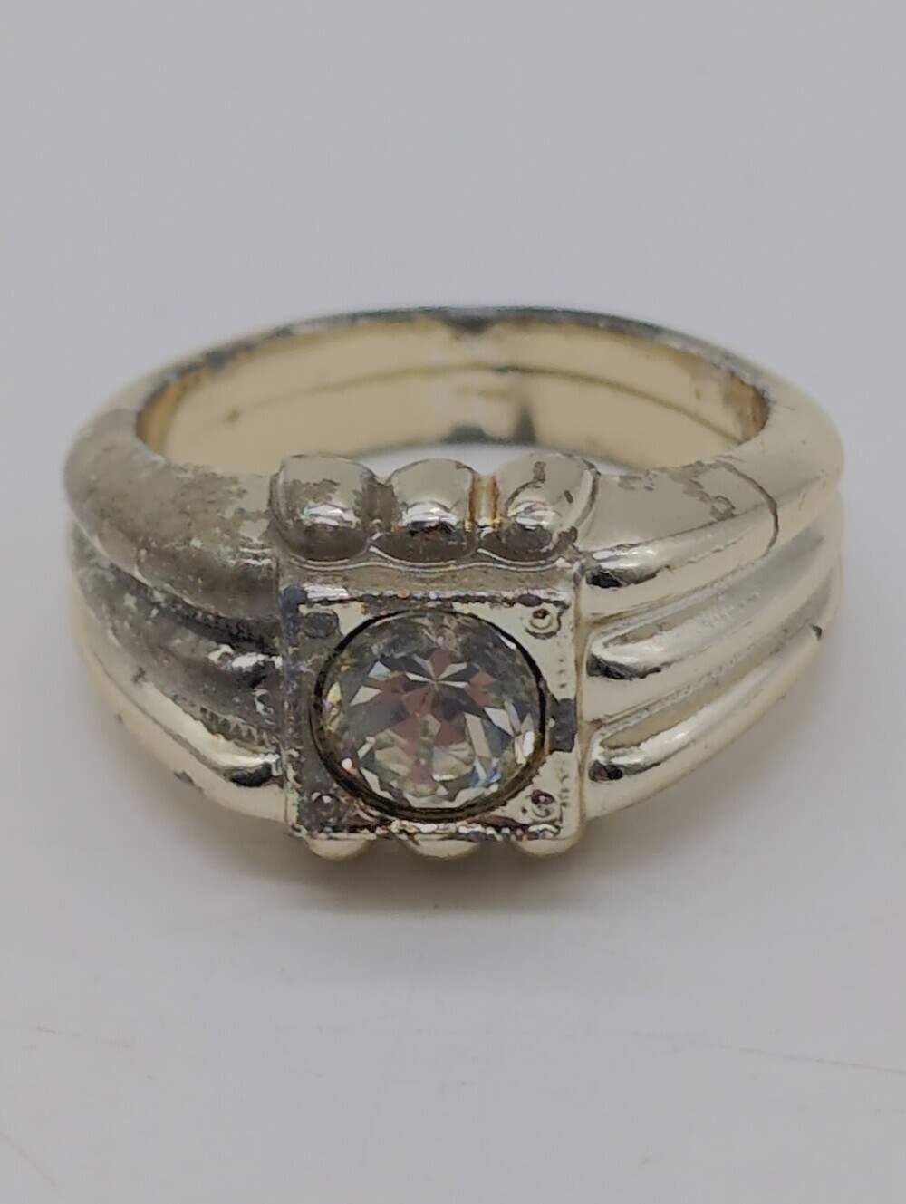 Vintage Silver-Tone Women's Ring with Clear Center Stone Sz 8 For Art Projects
